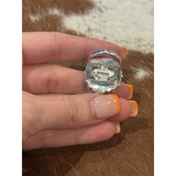 Native American 925 SW Sterling Silver & Green Turquoise Cluster Ring🌵Snake Eye - Picture 9 of 11